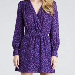 Parker Purple 100% Silk Leopard Print Mobwife Maxamalism Faux Wrap Mini Dress- S
